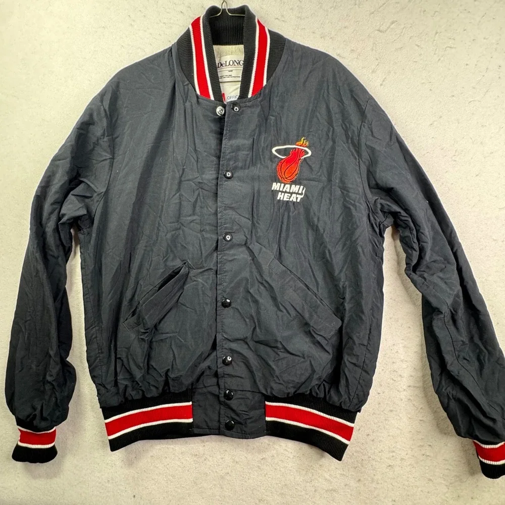 Vintage Miami Heat Varsity Jacket Mens M NBA DeLong Made in USA Snap Button